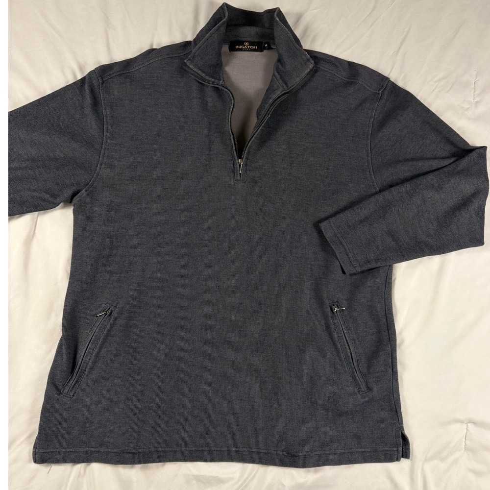 Bugatchi Uomo Mens Quarter Zip Pullover Charcoal Gray Textured Knit Sweater M